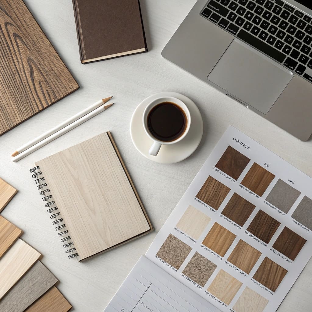 wooden panel samples, workspace design materials