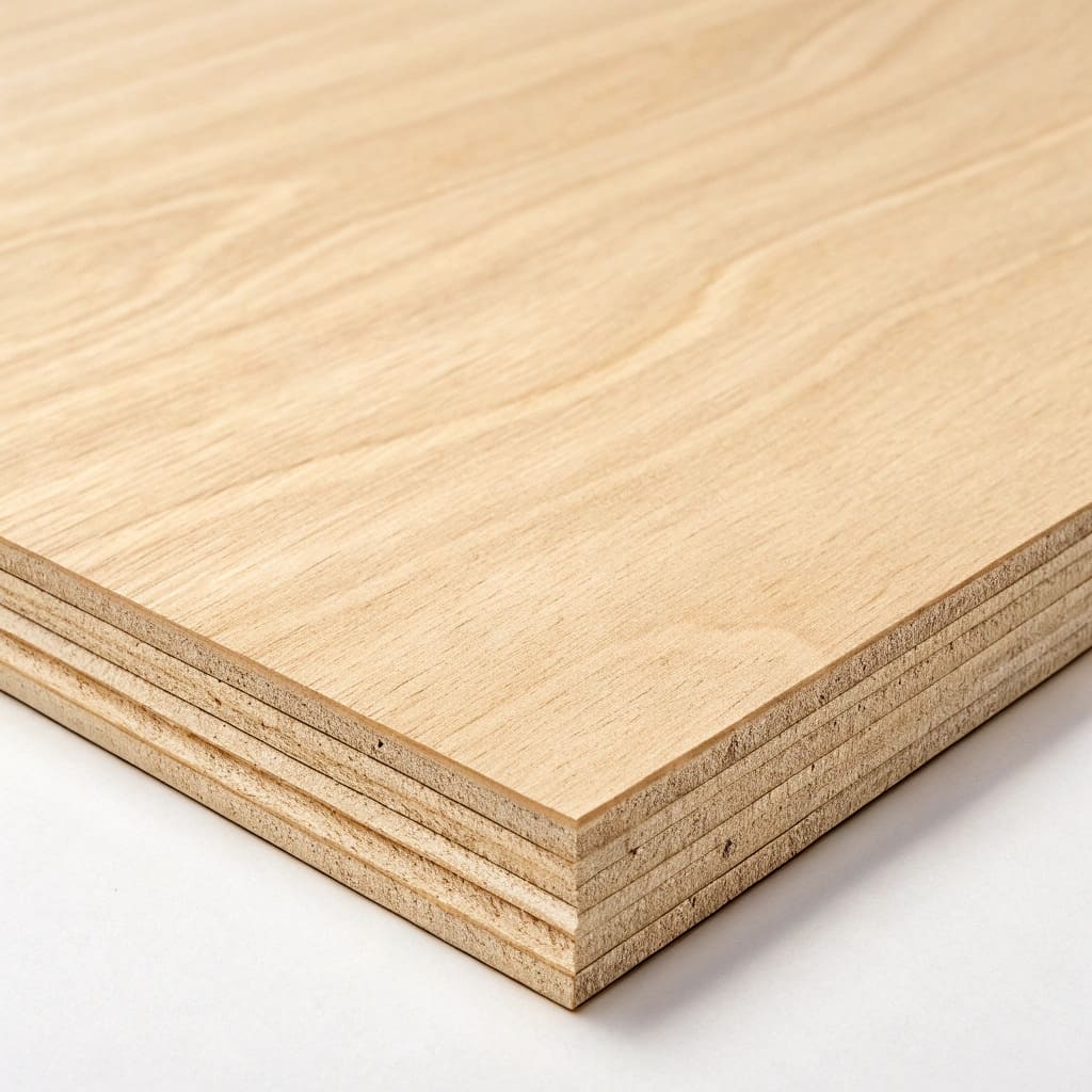 Close-up of poplar core plywood layers