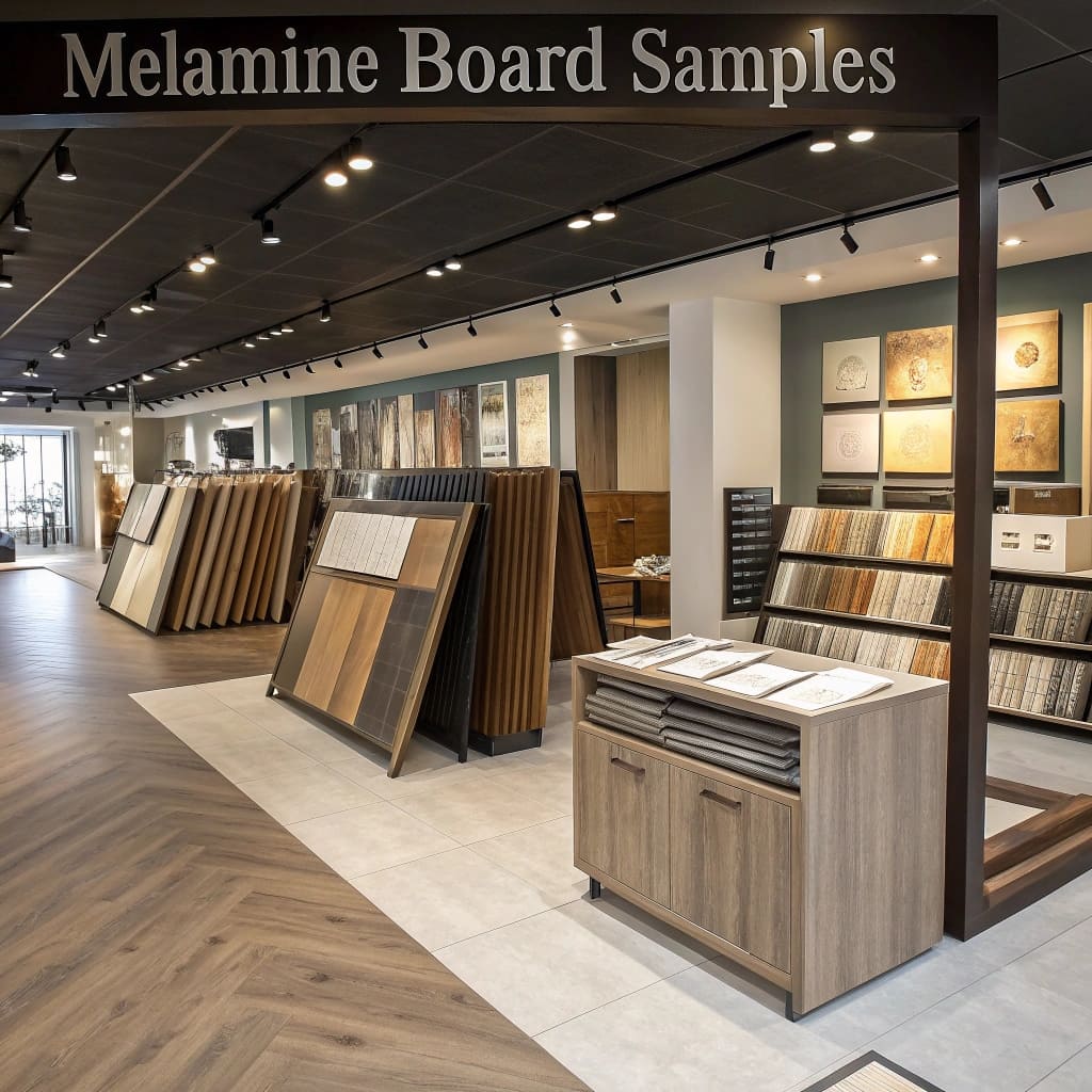 Melamine board samples in modern showroom